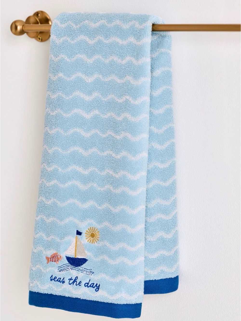 Anthropologie Seaside Cotton Embroidered Icon Hand Towel